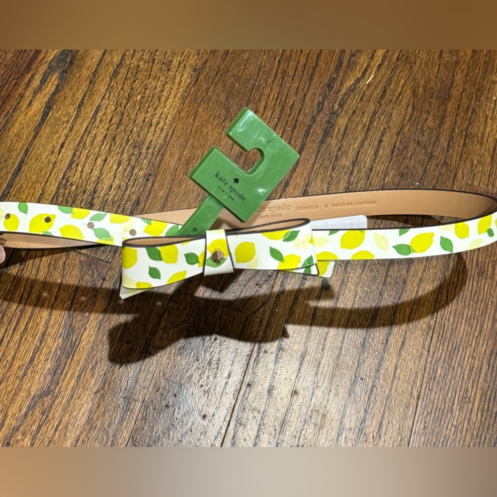 Kate Spade New York Lemon Print Leather Bow Waist Belt NEW Size Small